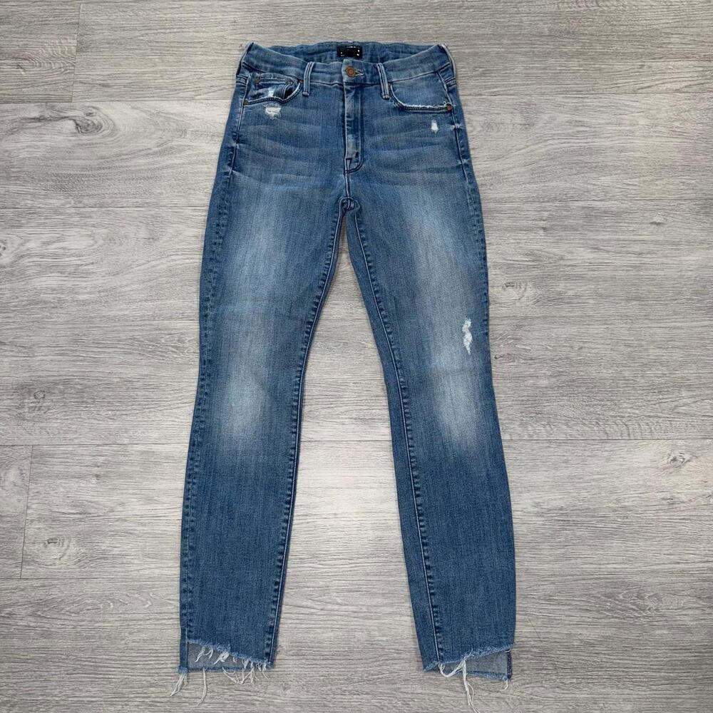 Mother Looker Ankle Step Fray Jeans Womens Size 26 Blue Skinny Raw Hem Stretch